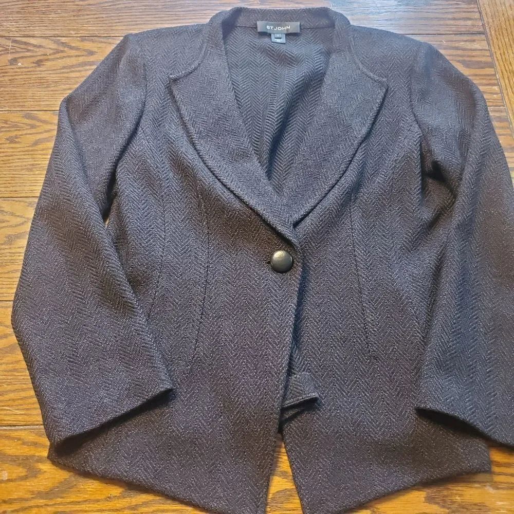 St John brown&black one button wool blend jacket s